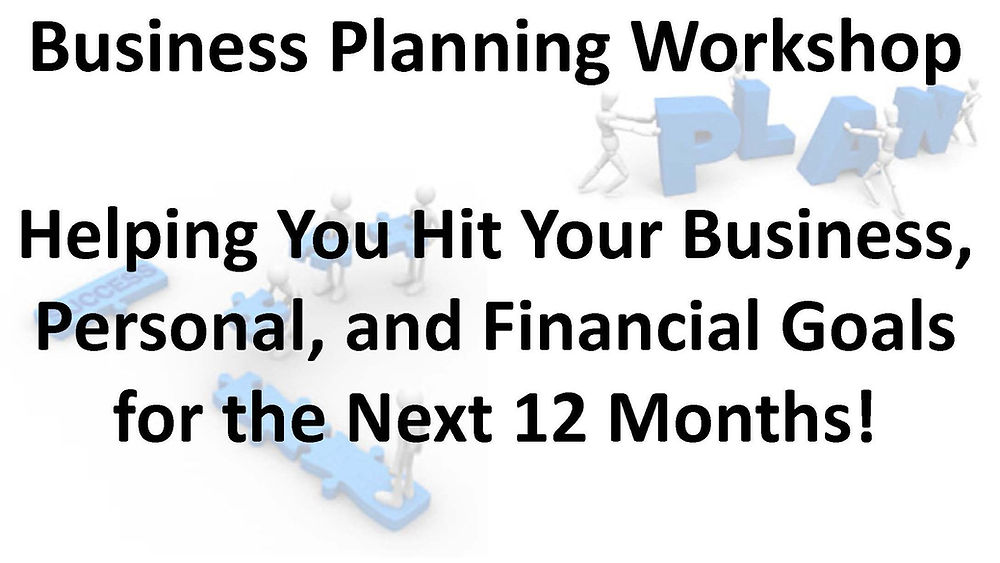 Business Planning Workshop class graphic showing bubble people building a plan together.