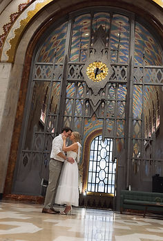 Engagement photos at the Guardian Building in Detroit by midwest wedding photographer Bearded Wolf Productions