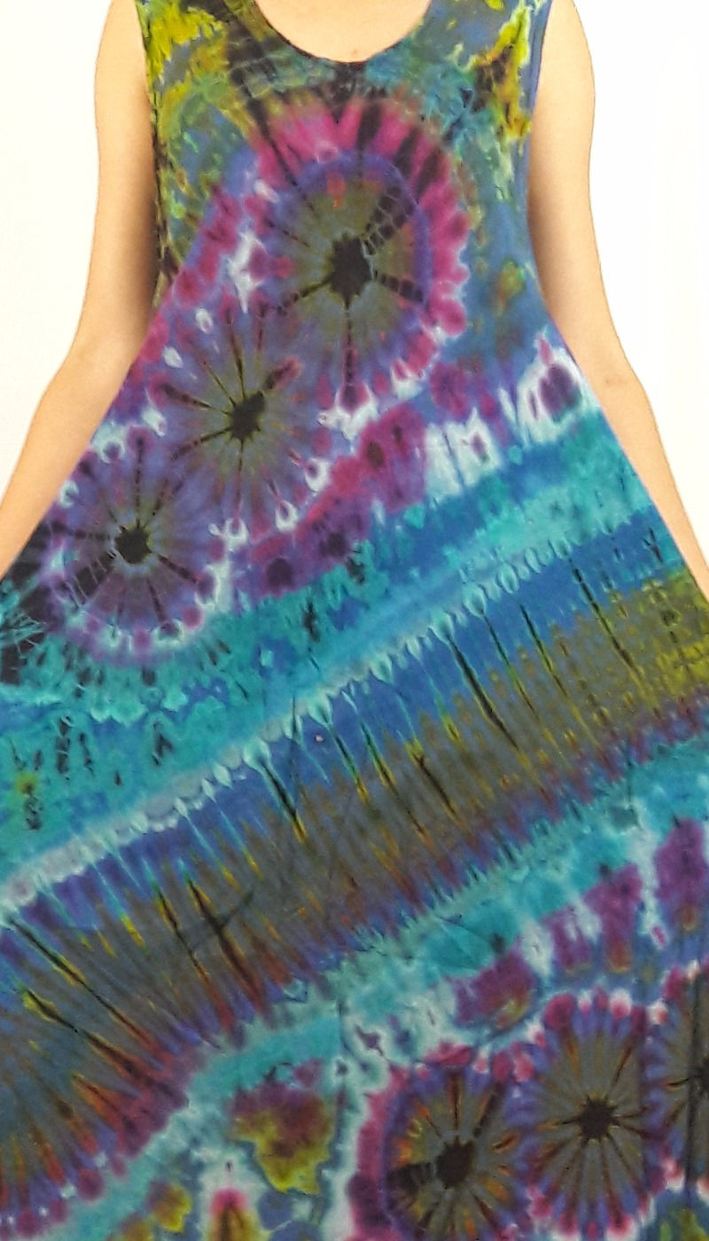 Thumbnail: Blue/Teal Splatter Spiral Long Tank Dress