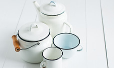 Sparkling clean cups and teapot.