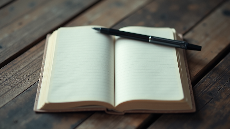 Vue en plongée d’un carnet ouvert avec des notes et un stylo posé dessus