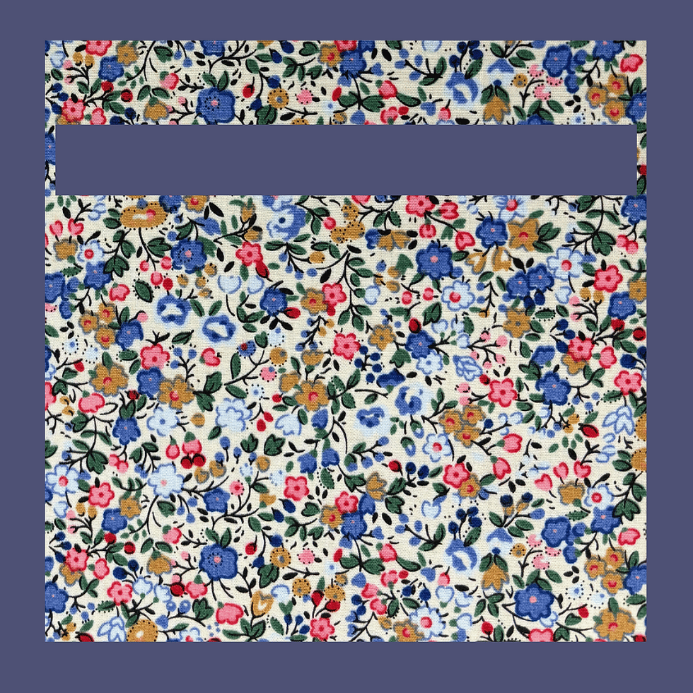 Thumbnail: The Charlie notice board design for listing purposes, showing mid-blue frame and wildflower-style fabric.