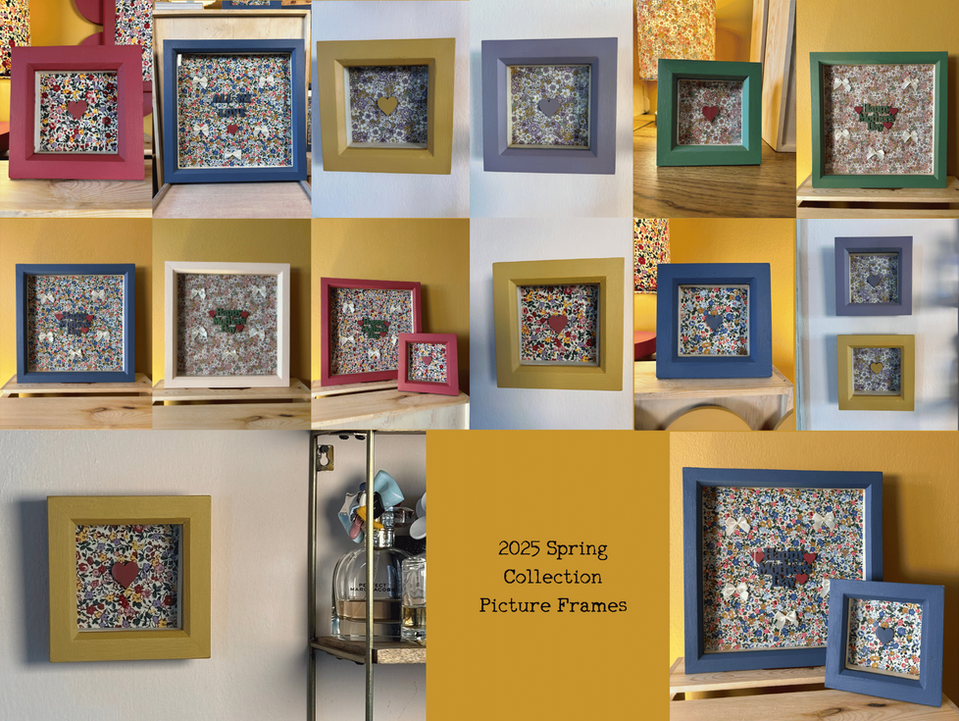 Montage of completed deep box frames from new collection