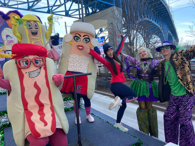 Mardi Gras stilt party event costume Pickup-stix Pick up stix stilt walking walker. Professional insured performers in Cleveland Ohio. 