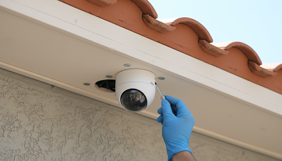 Wide-angle view of a neat home entryway with a mounted security camera in Hampton.