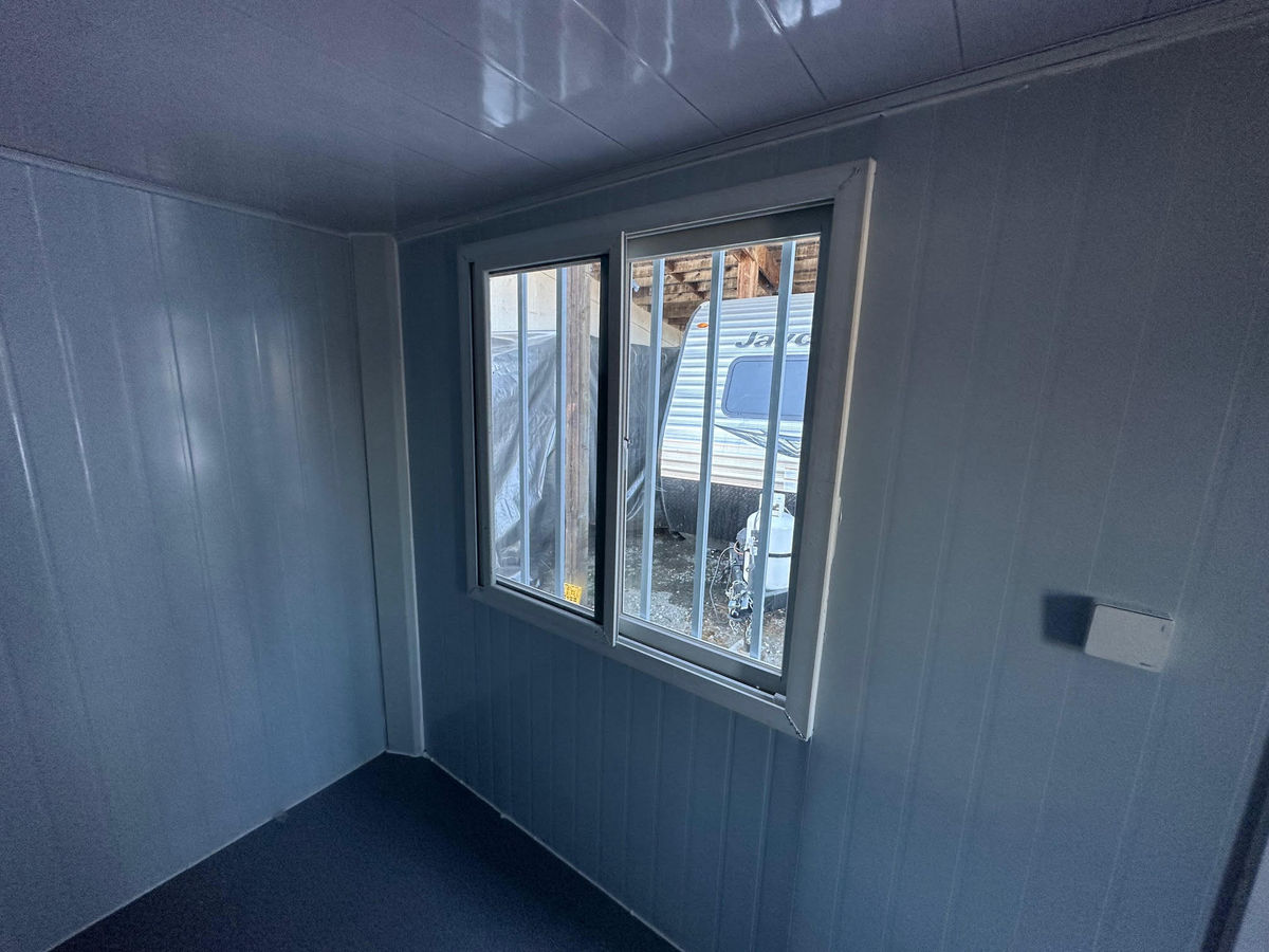 Portable 15ft White Office Container with Man Door, Bar Window, and Washroom — view 11