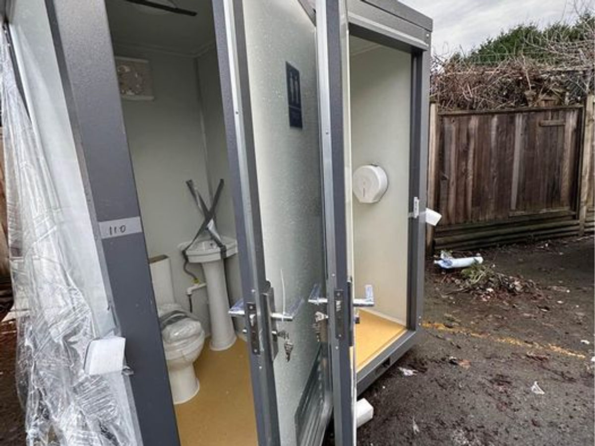 Bastone Portable Restroom with 2 Private Toilet Stalls — view 5
