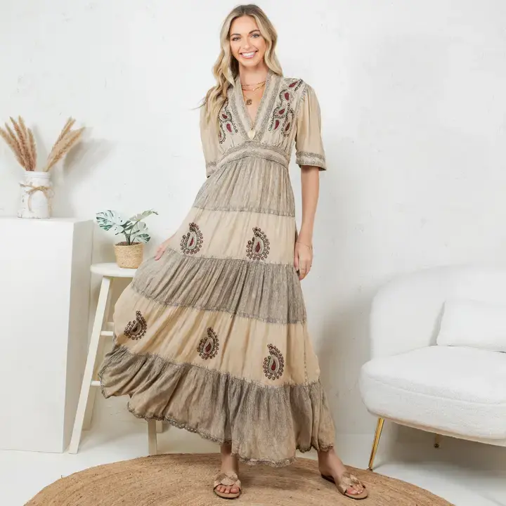 BoHo Vintage Embroidered Maxi Dress