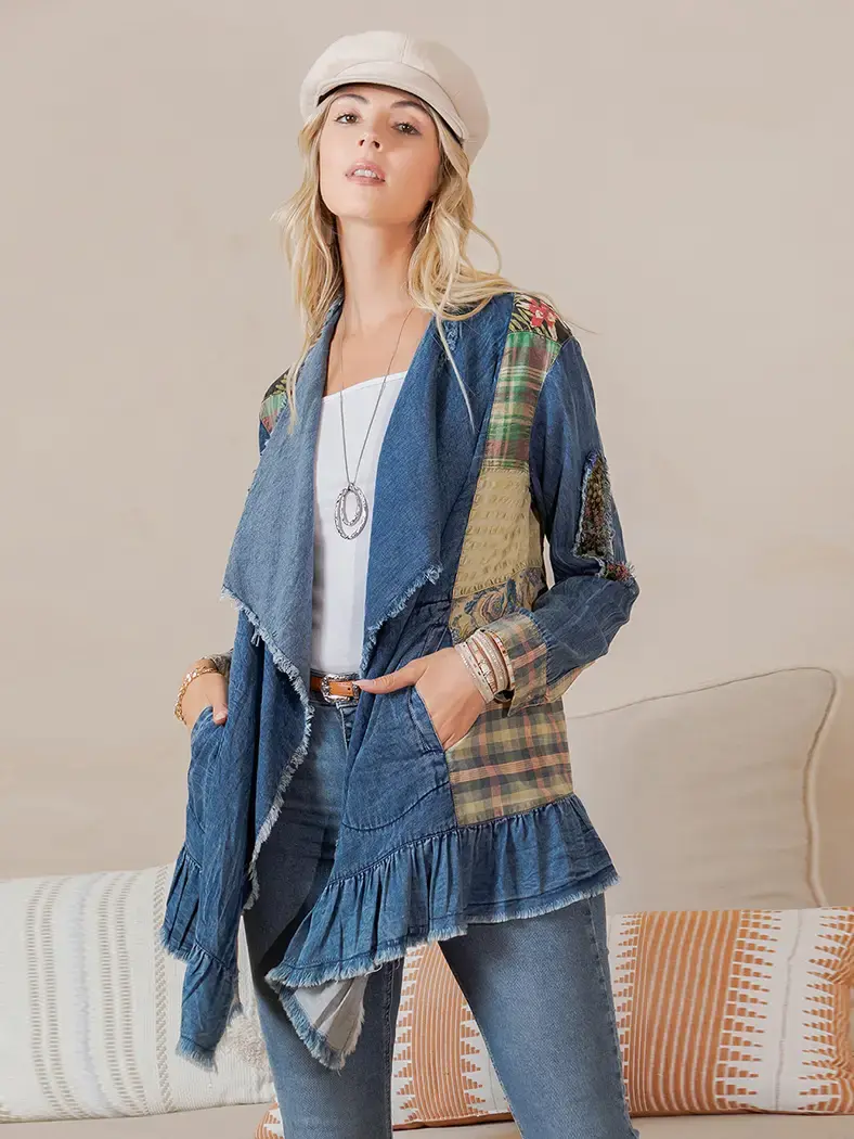 Western Boho Chic: Patched Denim Shrug
