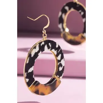 Genuine Leather and Tortoise Circle Earrings