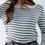 Thumbnail: Grey Striped Fine Knit Sweater With Boat Neck