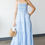 Thumbnail: Striped Chambray Blue Smocked Bodice Maxi Dress