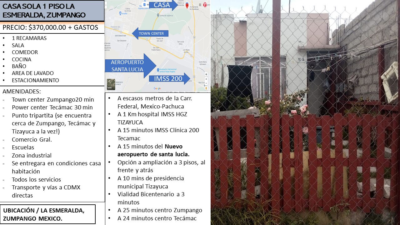 CASA SOLA ECONOMICA 1 PISO ZUMPANGO