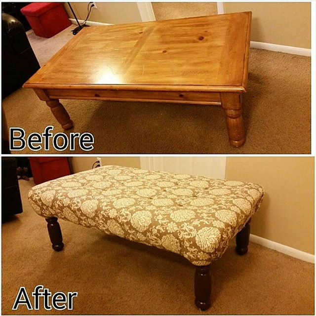 Another DIY coffee table to ottoman creation by yours truly! This one was a Christmas gift to my mom