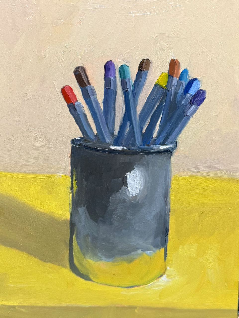 Colored Pencils in Metal Container