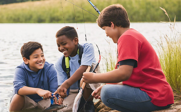 A picture of K-12 students fishing with