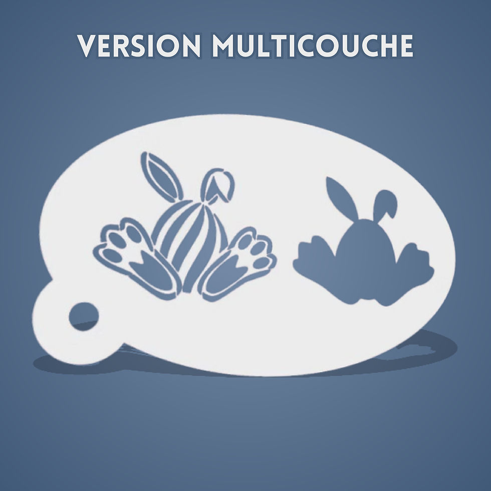 Miniature : Pochoir plastique réutilisable d’un Œuf de pâques avec des pieds et oreilles de lapin (version multicouche)