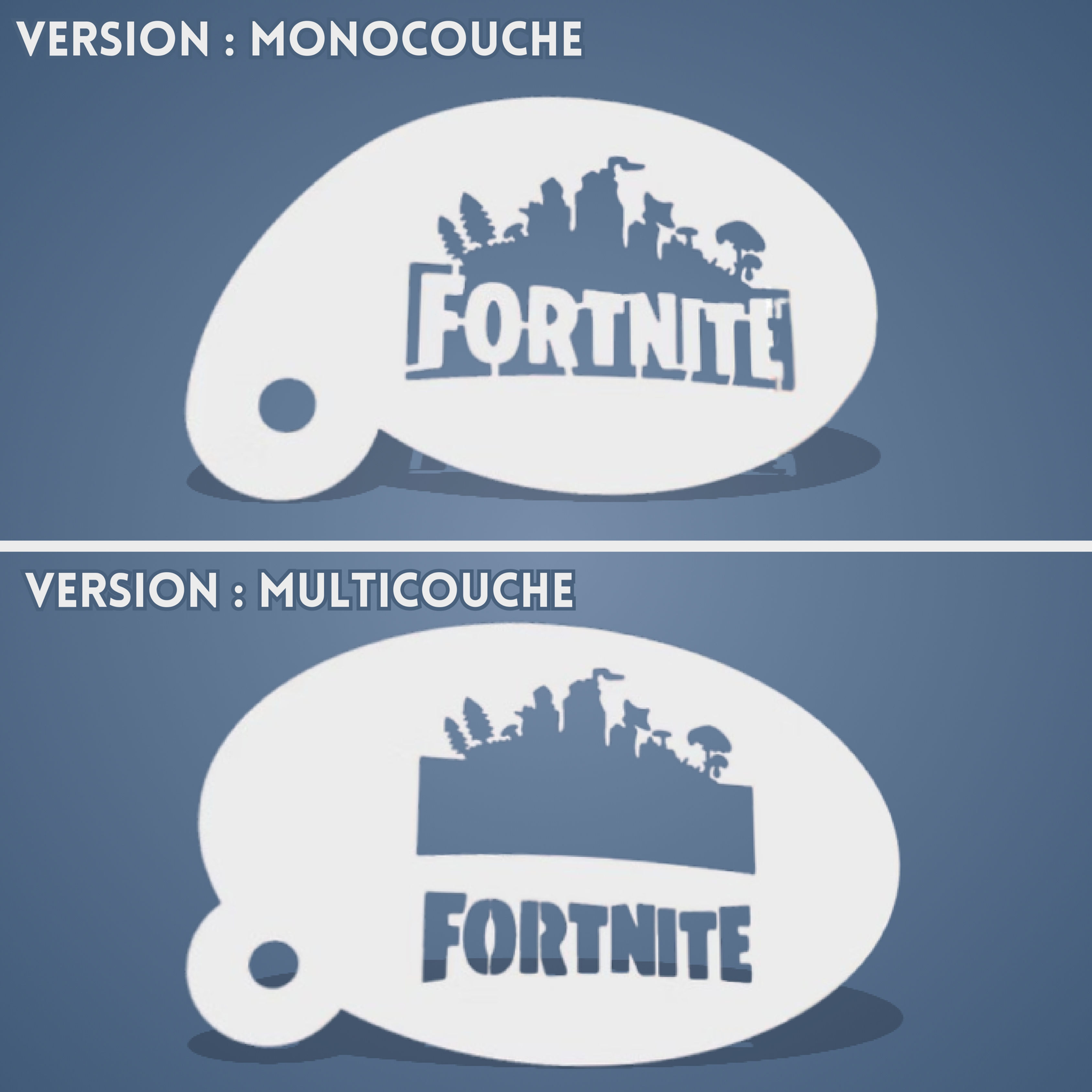 Pochoir plastique du logo Fortnite (Monocouche et Multicouche)
