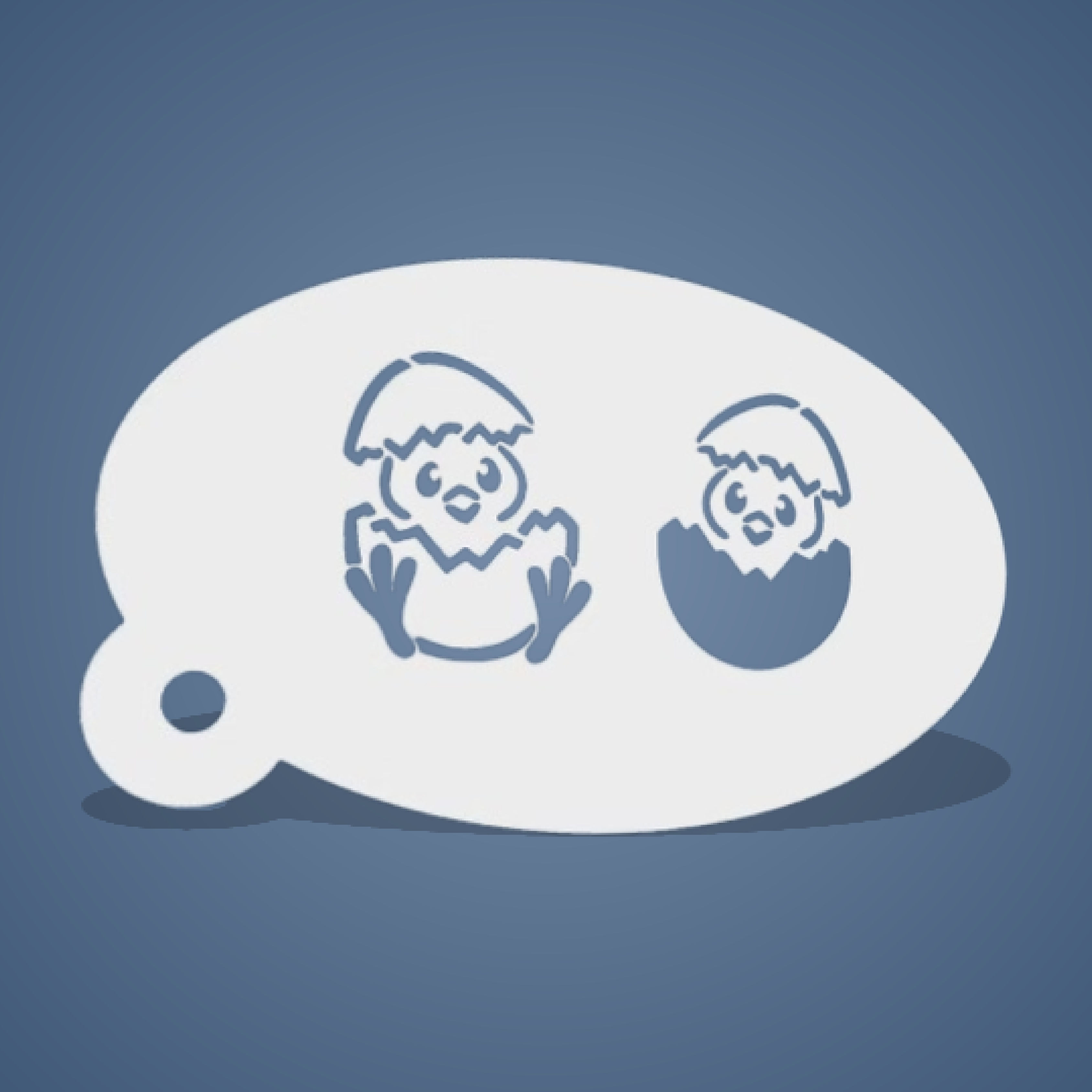 Pochoir plastique réutilisable de deux Poussins dans des coquilles d'œufs