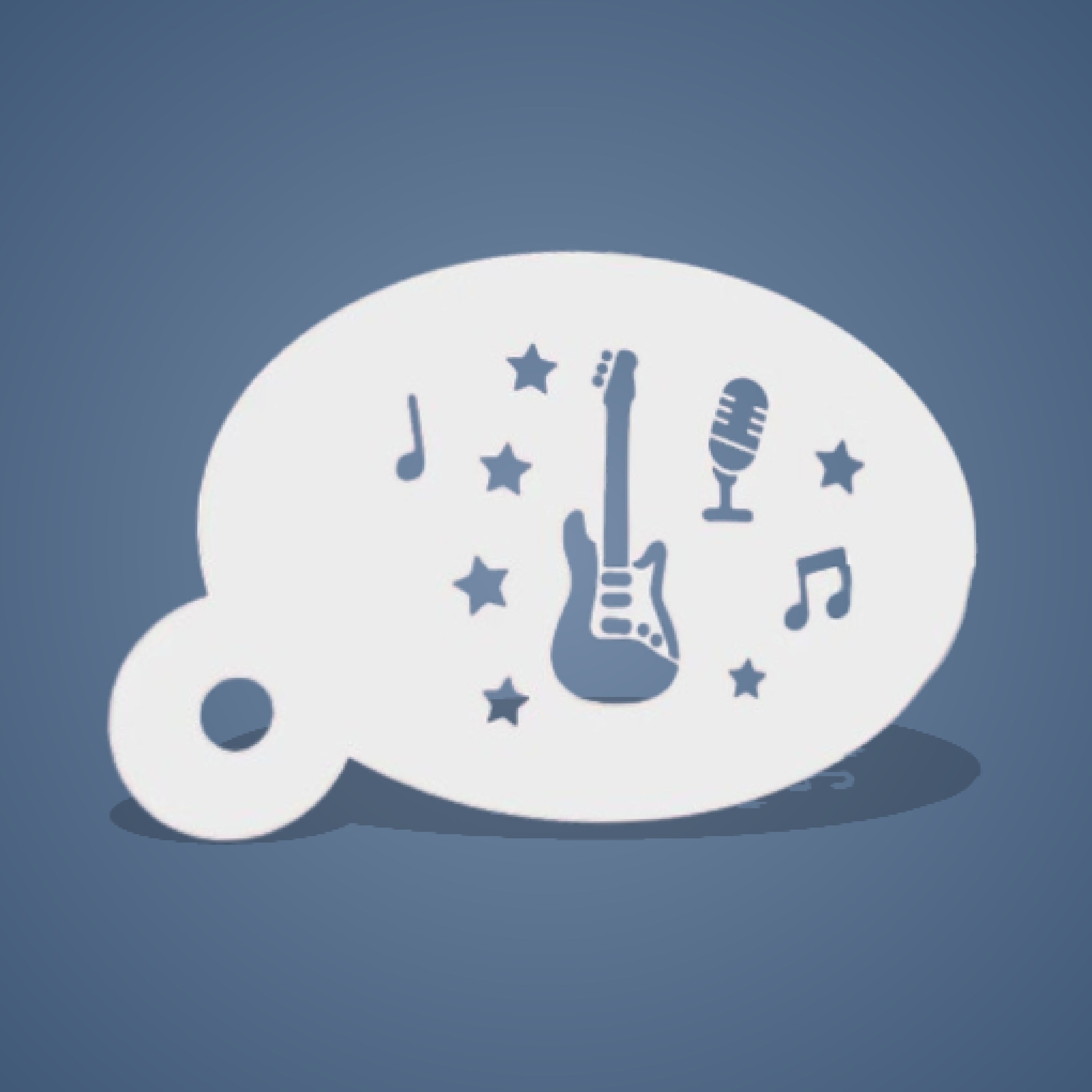 Pochoir plastique avec une guitare, des notes de musique et un micro vintage