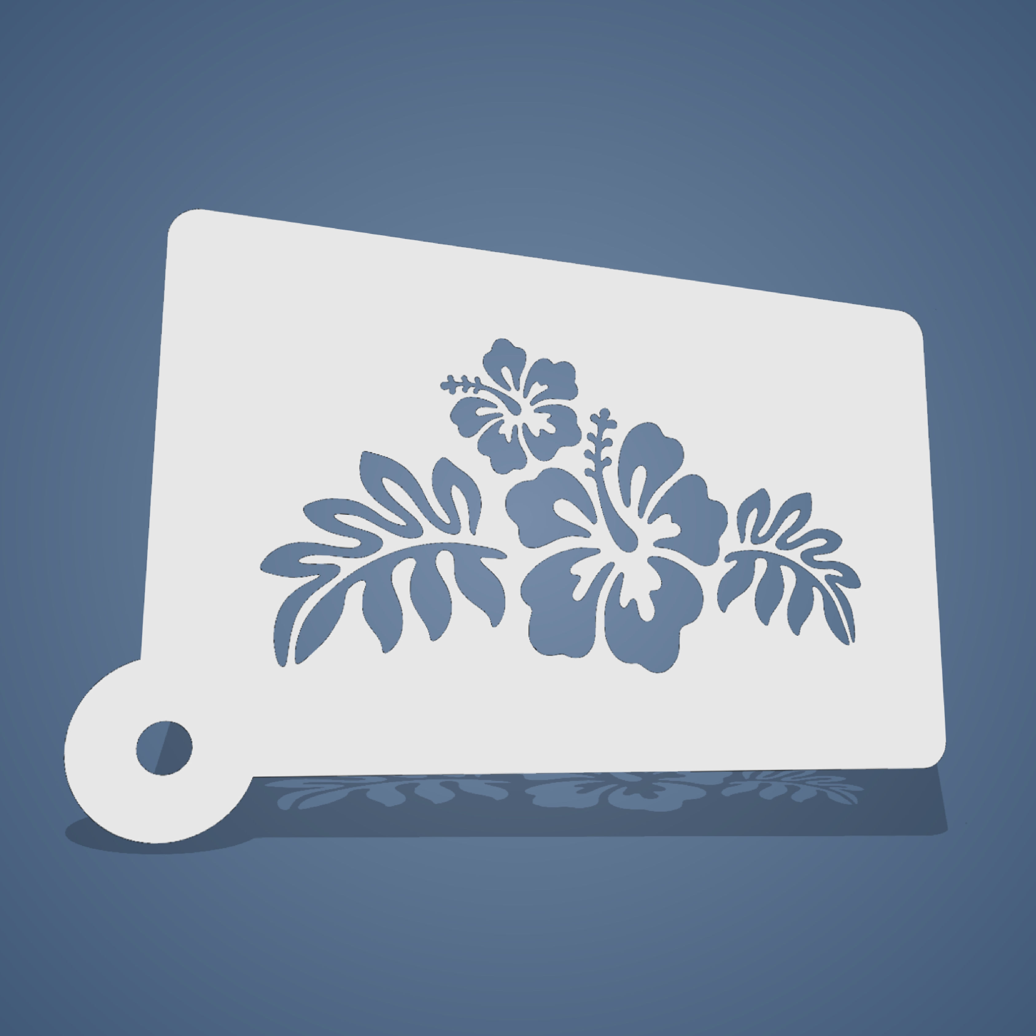Pochoir plastique réutilisable de deux Hibiscus et deux Feuilles tropicales