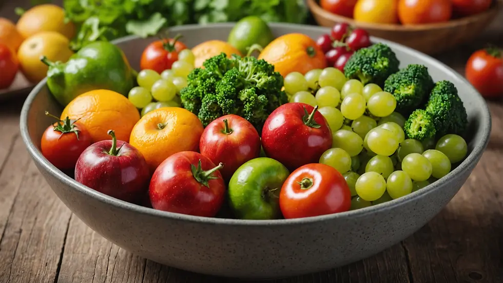 Fresh fruits and vegetables in a bowl