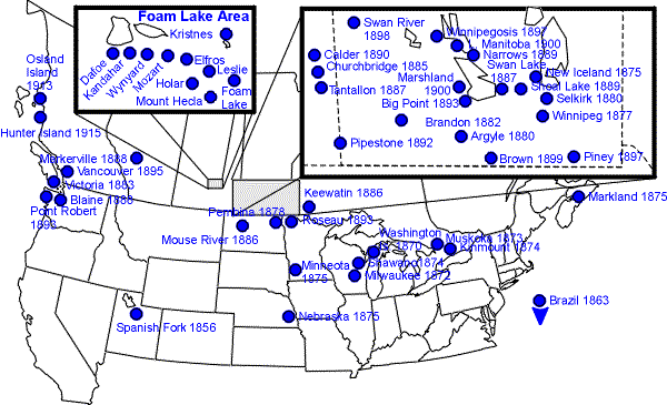 Map of Icelandic settlement locations in North American during the late 1800s to early 1900s. icelandic emigration to north america vesturfara western icelanders #icelandicheritage #icelandihistory #northamericanhistory #newiceland #westernicelander #vesturfara