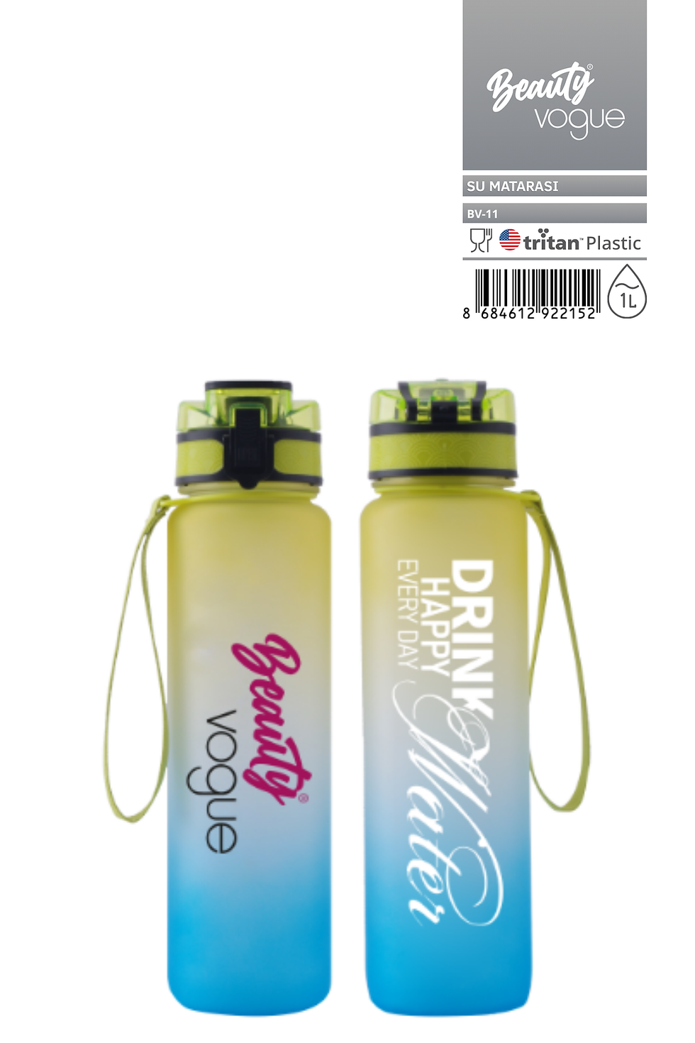 Thumbnail: Beauty Vogue BV-11 Su Matarası 1L - BPA İçermez Tritan Motivasyonel Suluk - Okul
