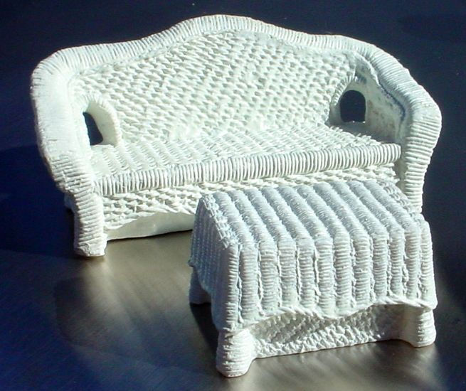 Thumbnail: Wicker Couch Chairs Table Set 4 Pc Miniatures 1/24 Scale G Scale