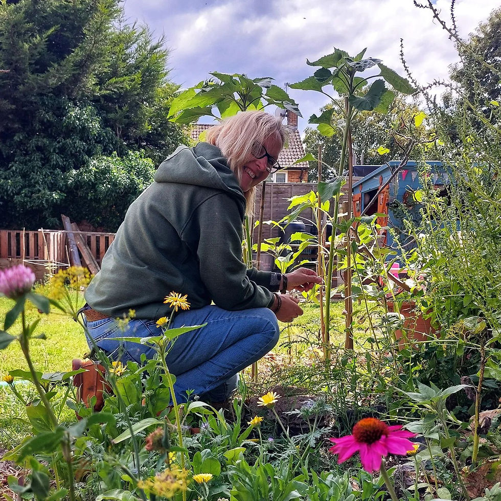 Working in a flower garden
