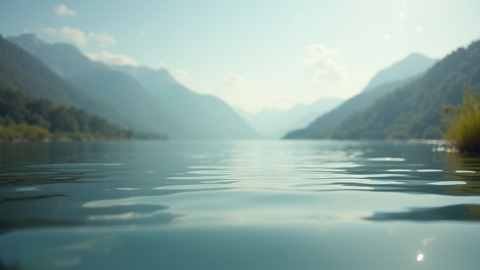 Close-up view of a serene landscape with a calm lake