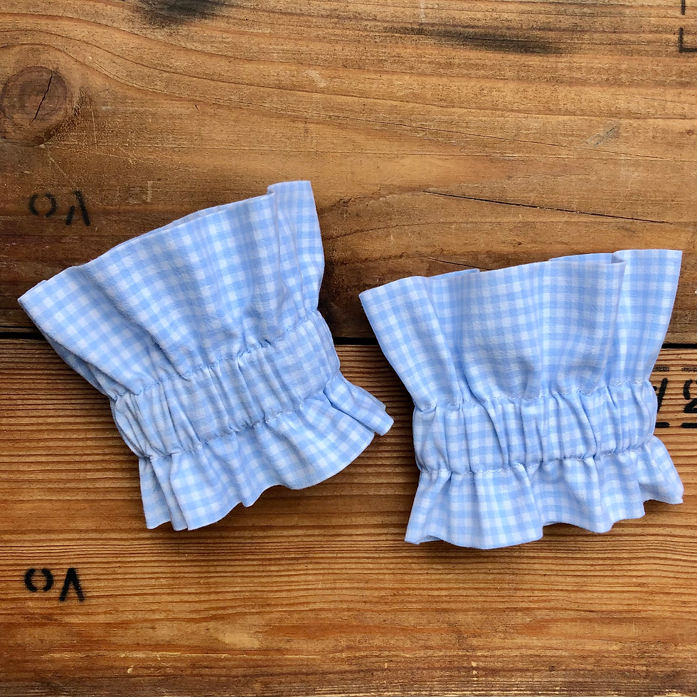 manchettes élastiques en tissu vichy bleu ciel upcyclé KaP Crea