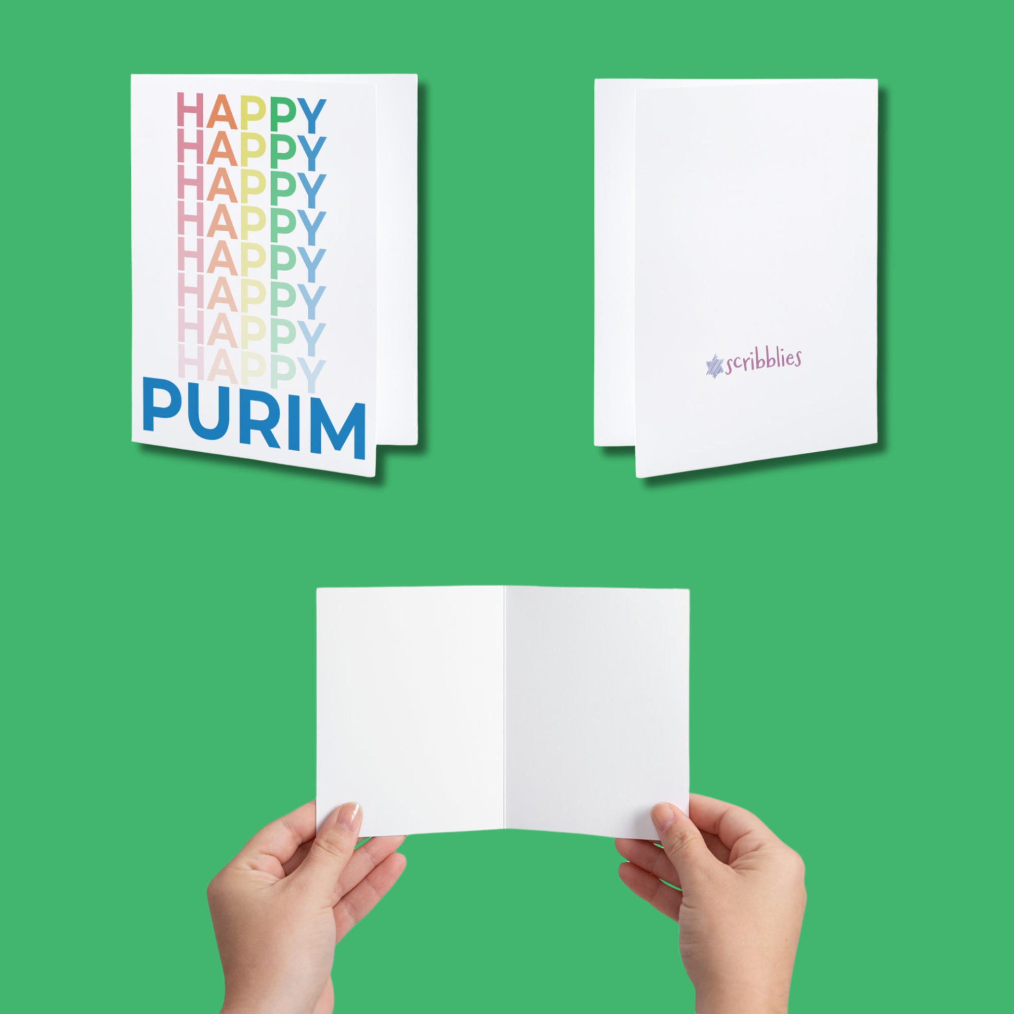 Happy Happy Happy Purim - Colorful and Minimalist Purim Card