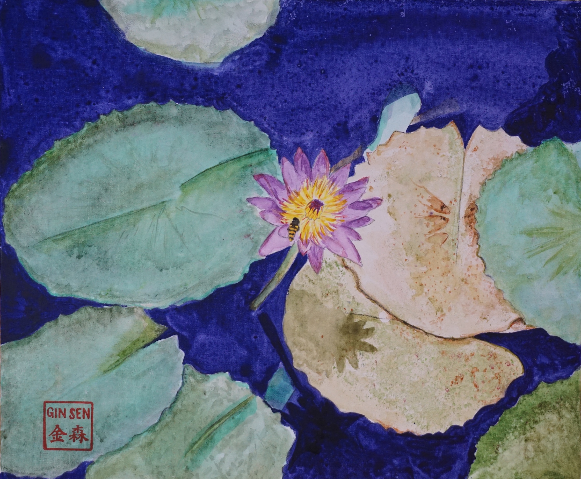 Waterlilly and bee, 2016