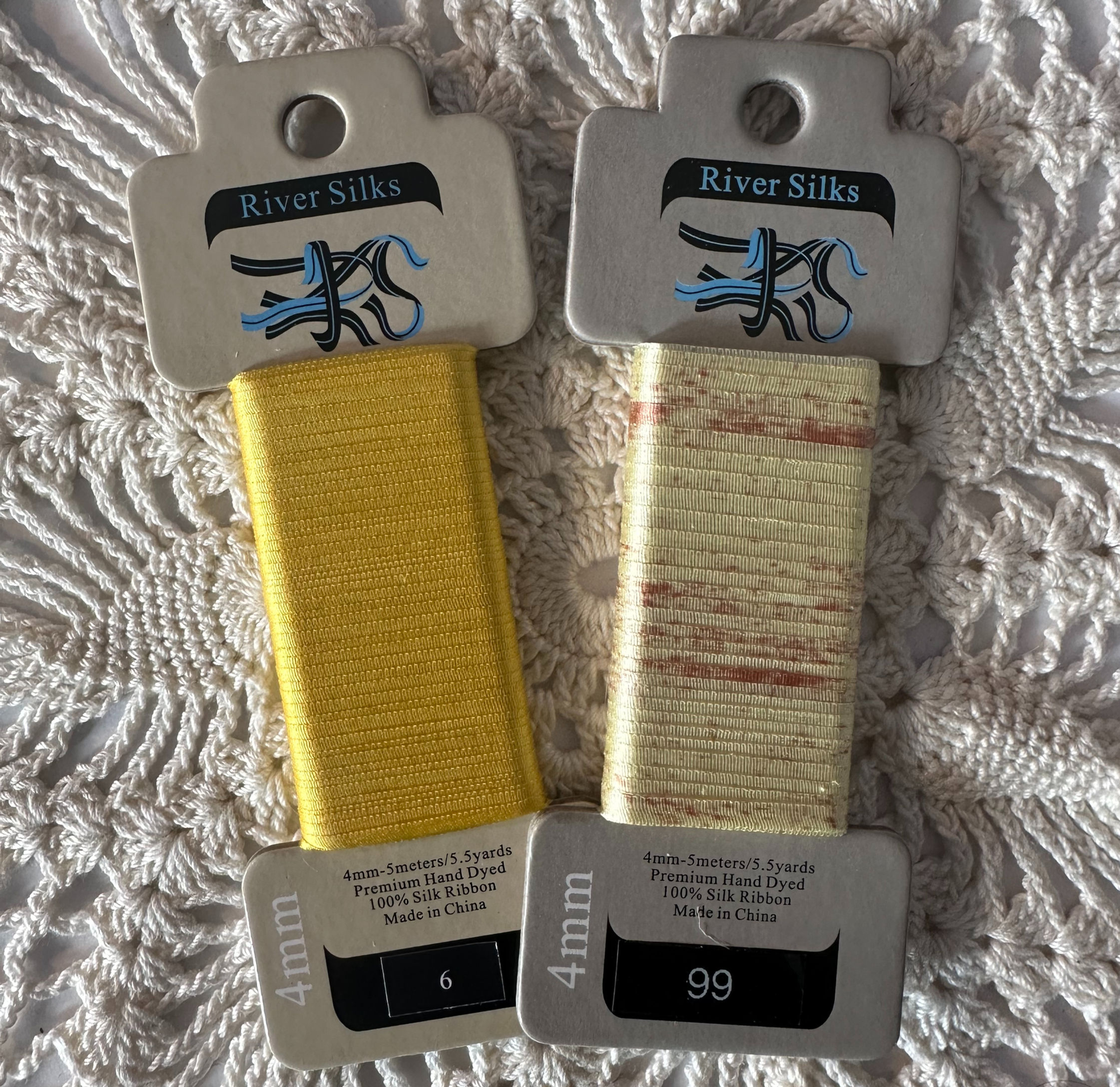 4mm River Silk Ribbon - Shades of gold/yellow