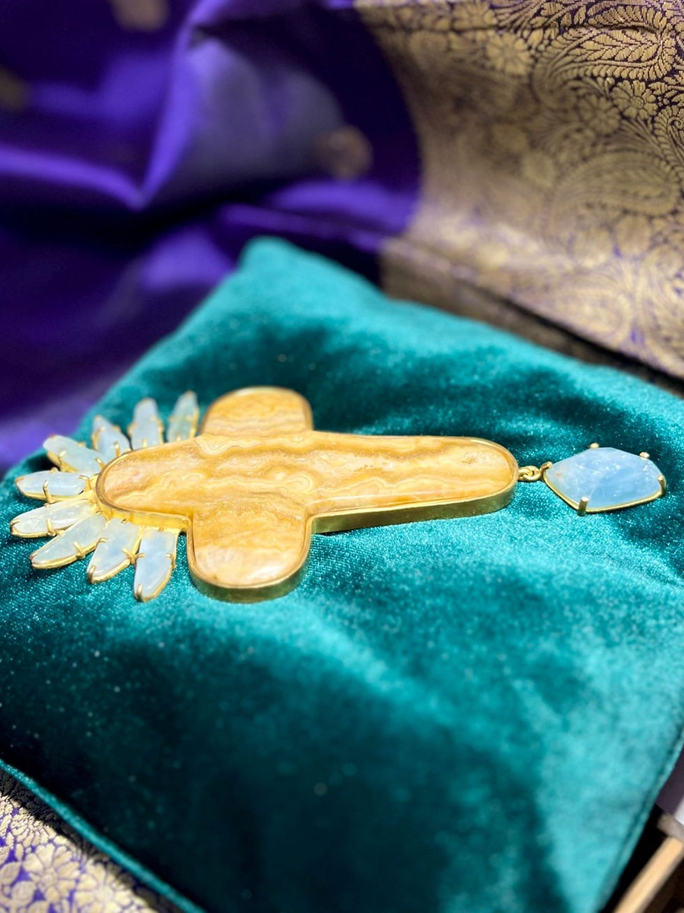 Thumbnail: Golden Lace Agate Cross Pendant