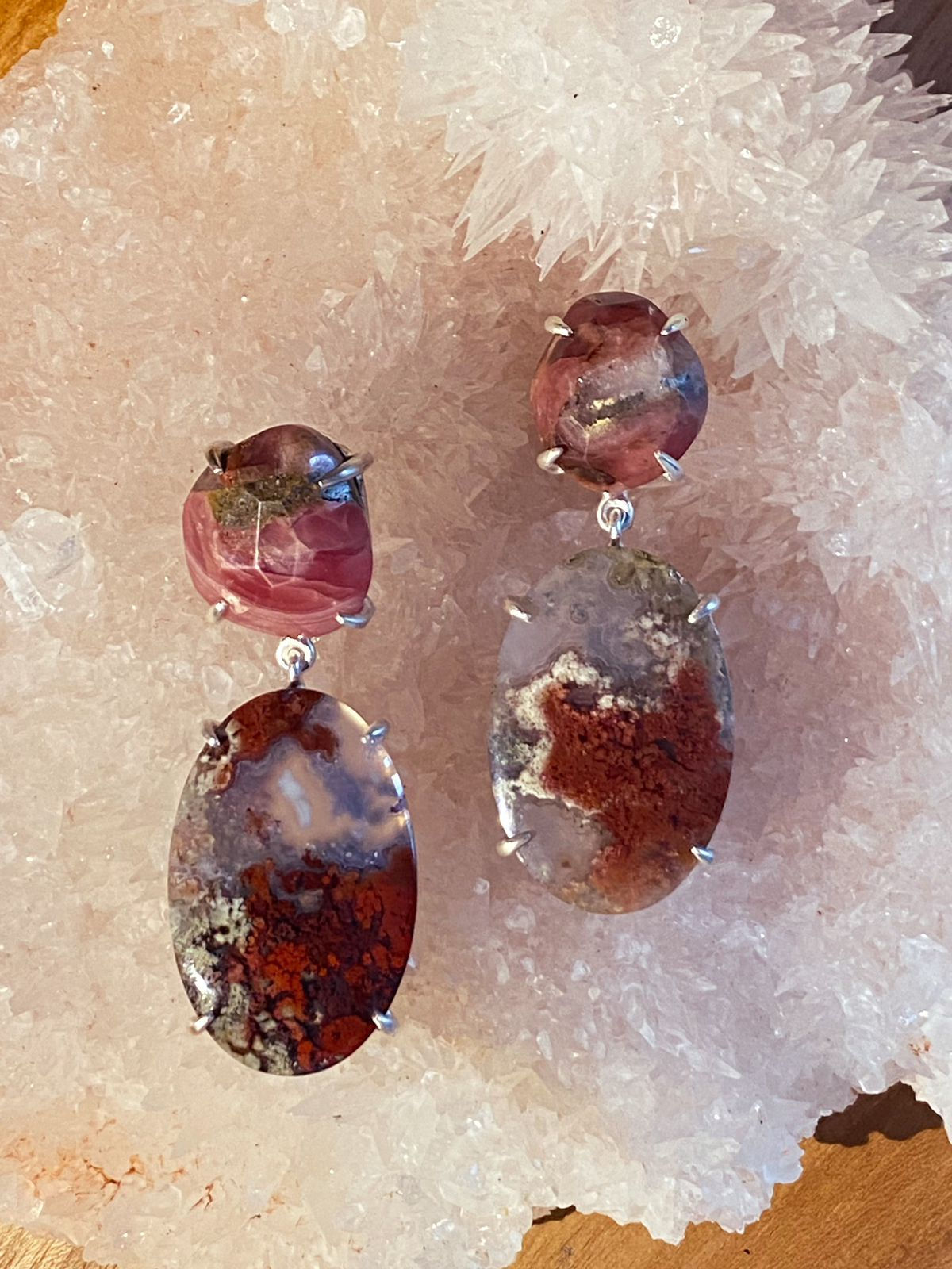 Red Moss Agate and Red Rhodochrosite Earring