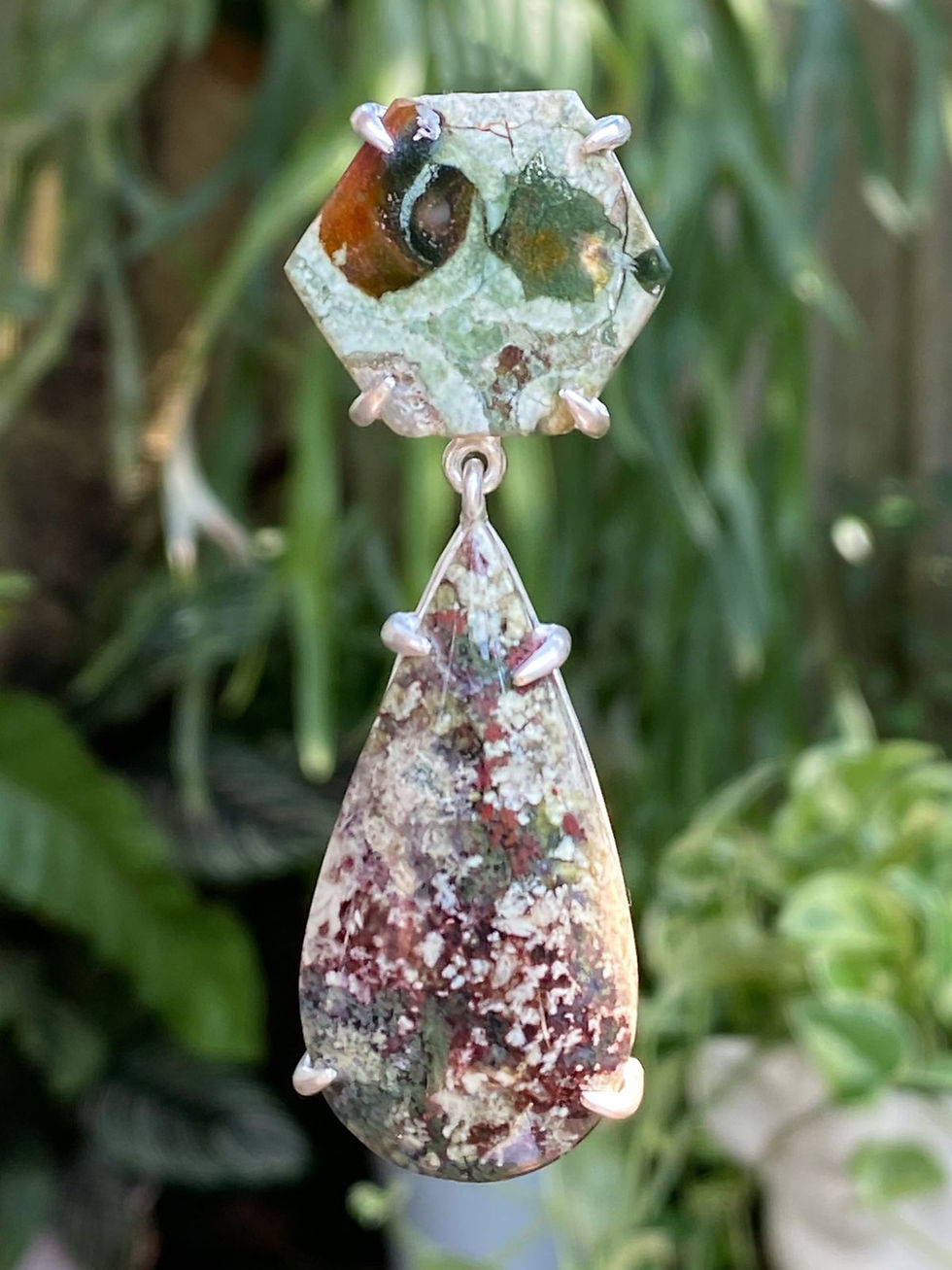 Thumbnail: Rainforest Rhyolite and Moss Agate Earring