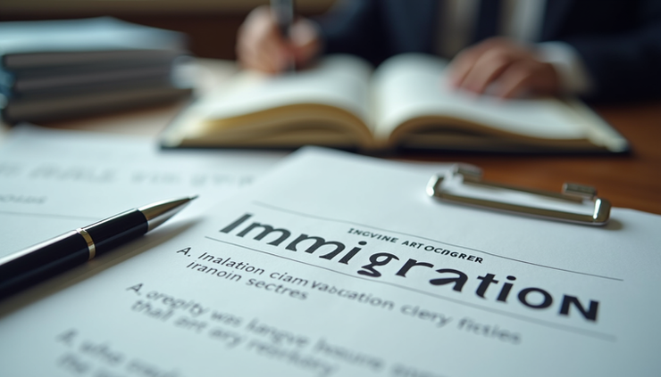 Eye-level view of a legal office desk with immigration case files and evaluation notes