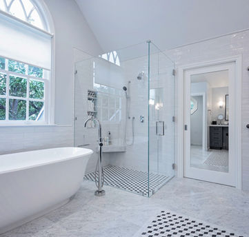 bathroom remodeling Beverly Hills los angeles freestanding tub walk in shower glass enclosure modern bathroom natural light