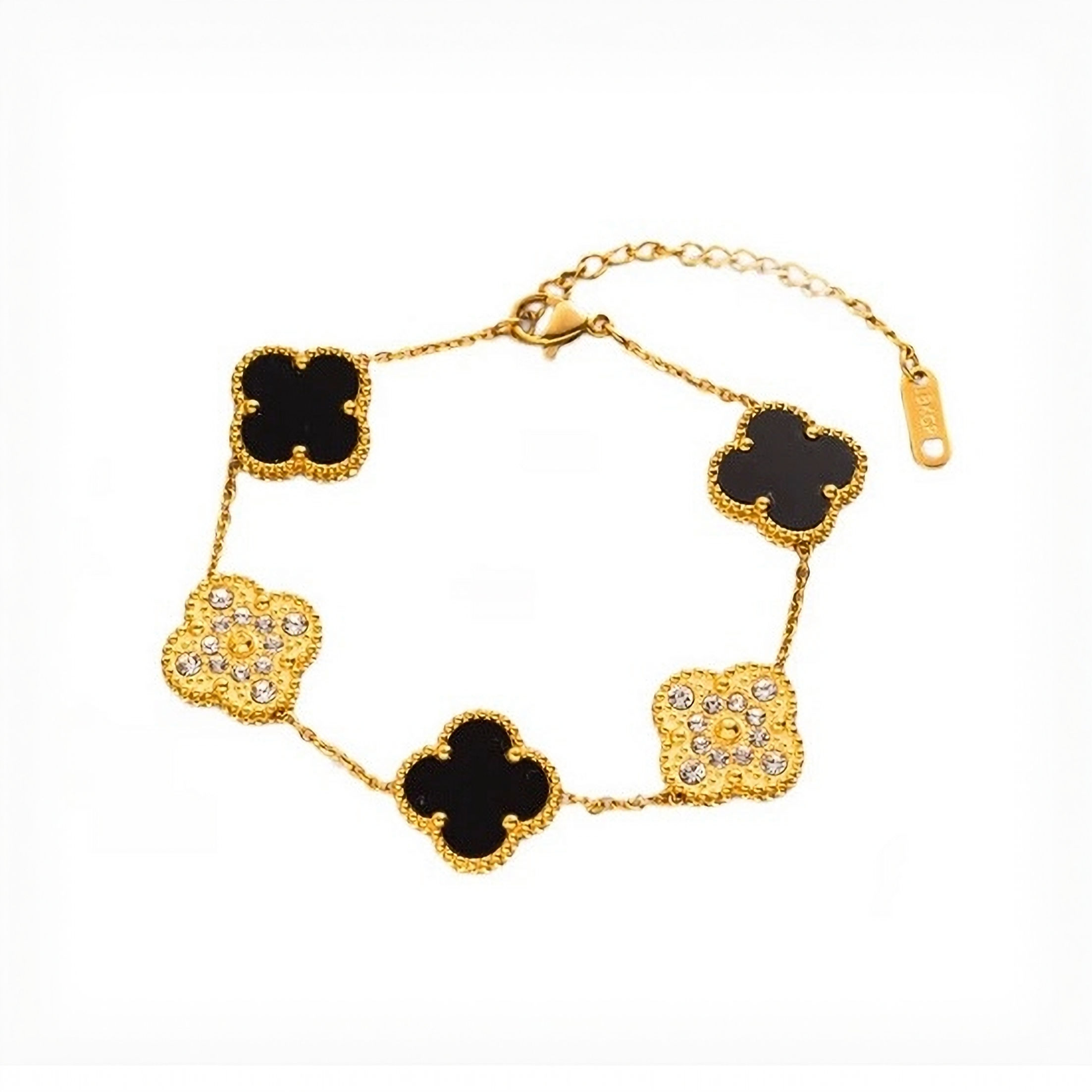 Caviar | Gold Black Double-sided Clover Bracelet