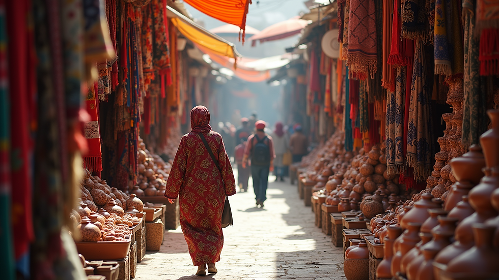 Eye-level view of the vibrant souks in Marrakech