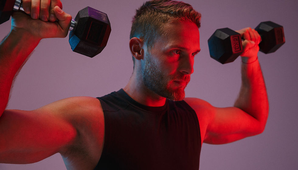Eye-level view of a fitness trainer demonstrating an exercise