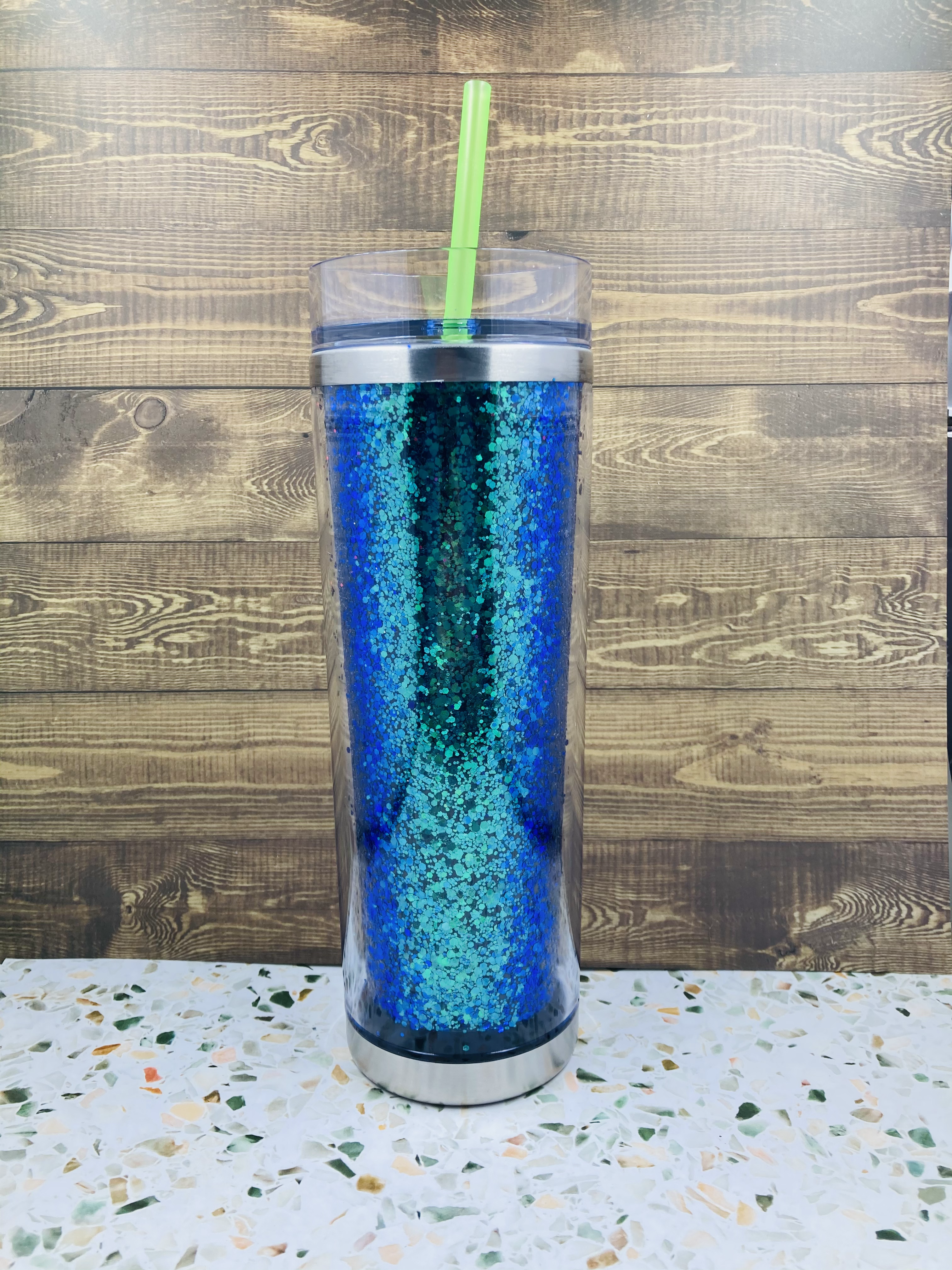20oz Skinny Acrylic Tumbler- Blue/Green Colourshift