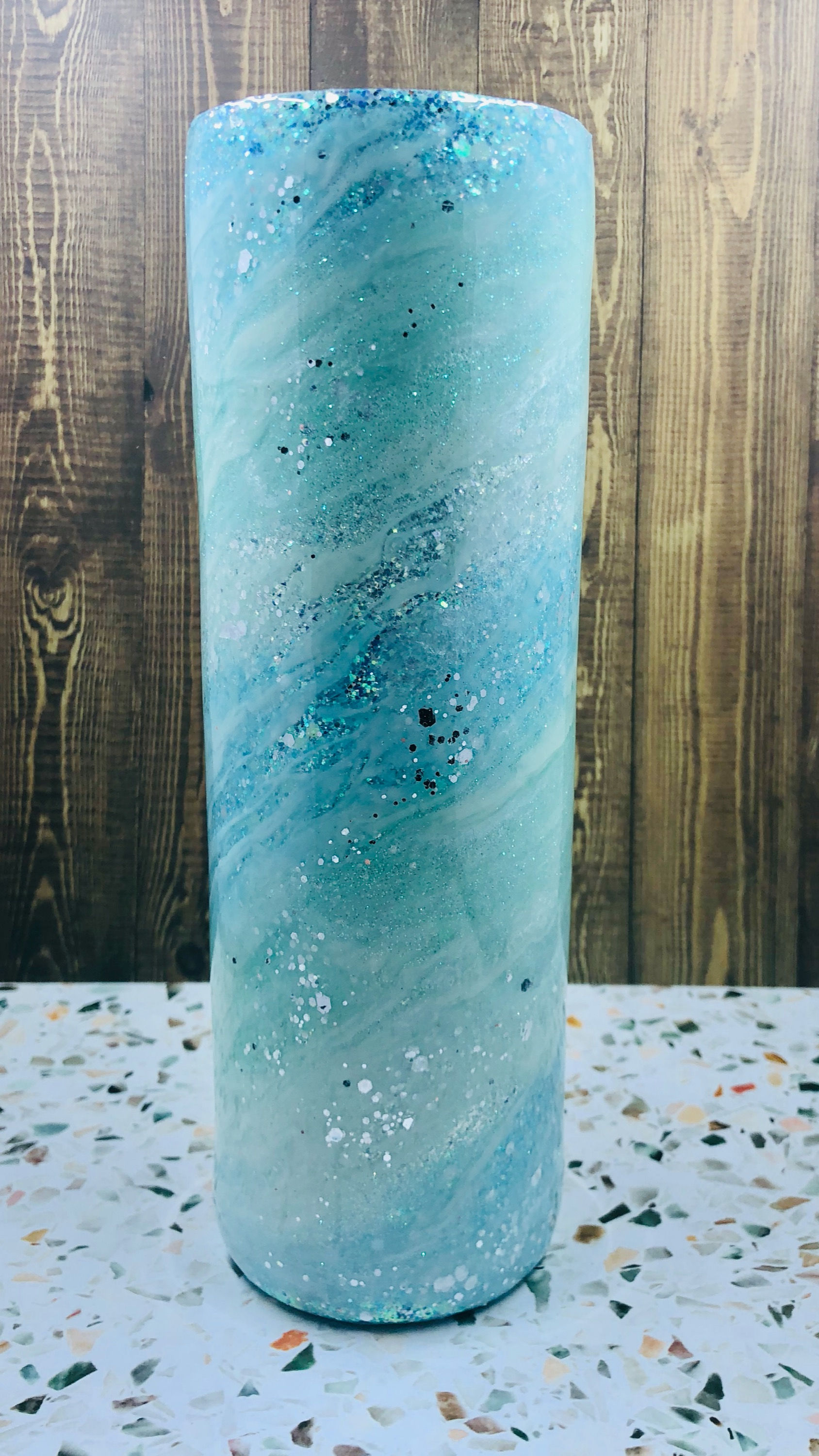 30oz Skinny Tumbler - Blue Glitter Swirl