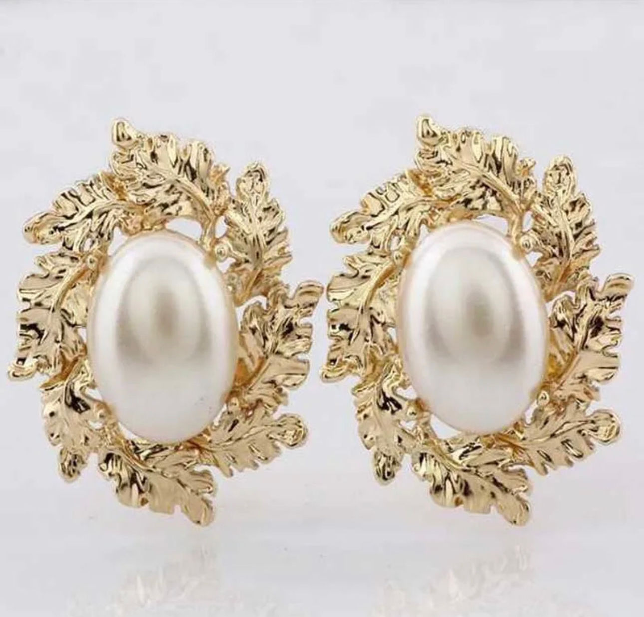 pearl leaf earrings