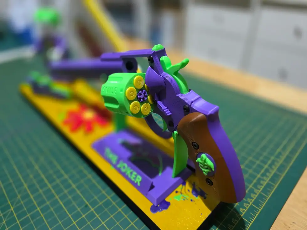 Thumbnail: 3D Printed Joker Revolver & Display Stand Back View