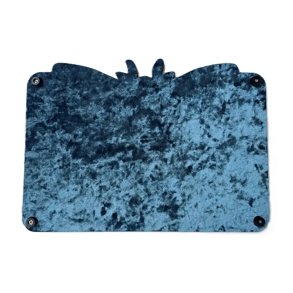 Thumbnail: Blue velvet underside of Death’s-head Moth spirit board design one with four black rubber feet