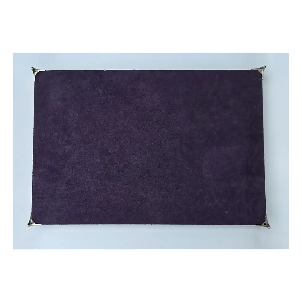 Thumbnail: Purple velvet underside of the Ram Skull spirit board with ornate metal feet