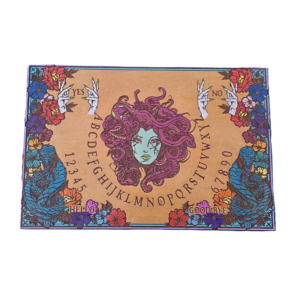 Thumbnail: Front view of the hand-painted Medusa spirit board design one.